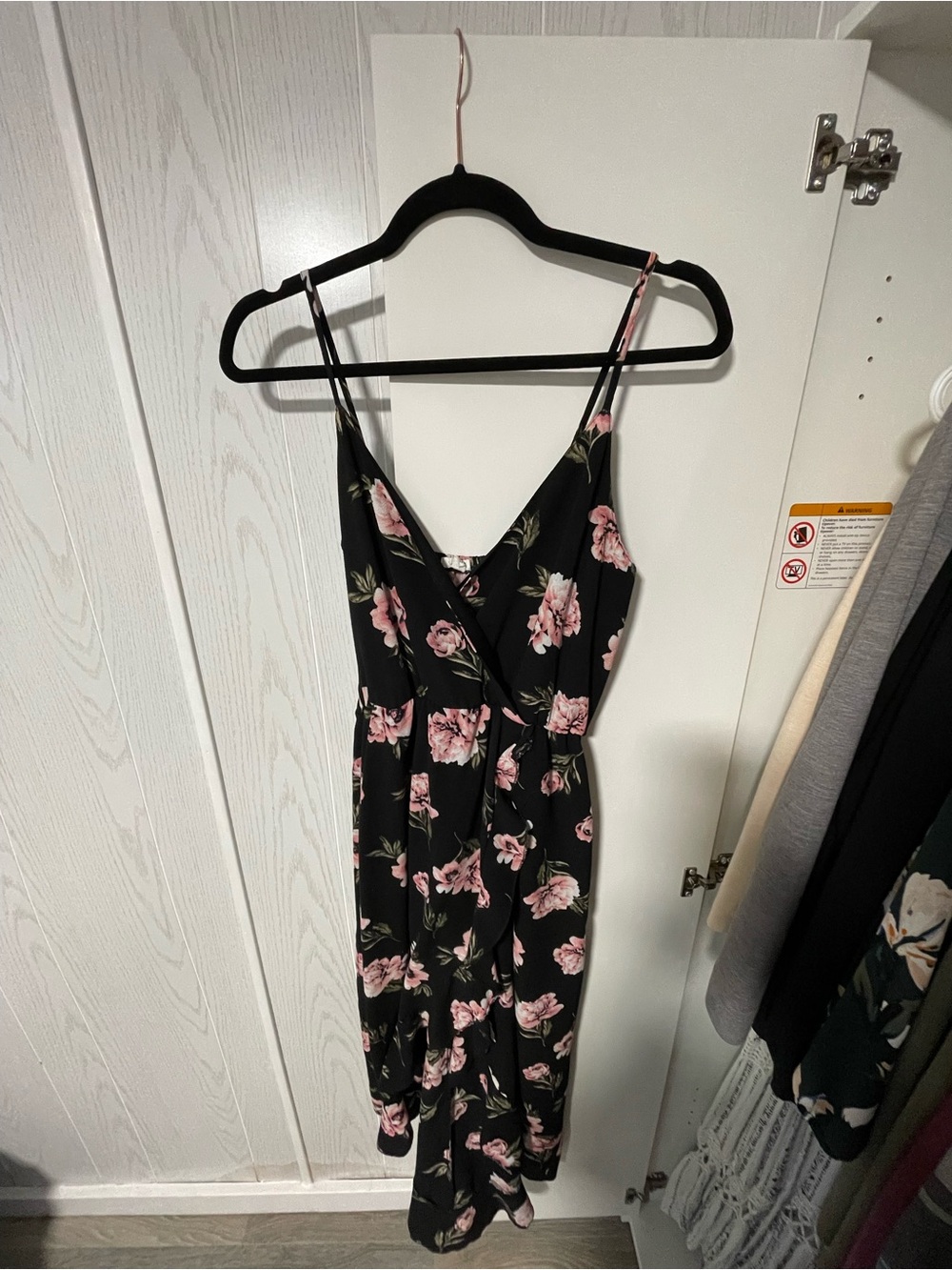 Ardene Black Maxi Dress with Pink Floral Print